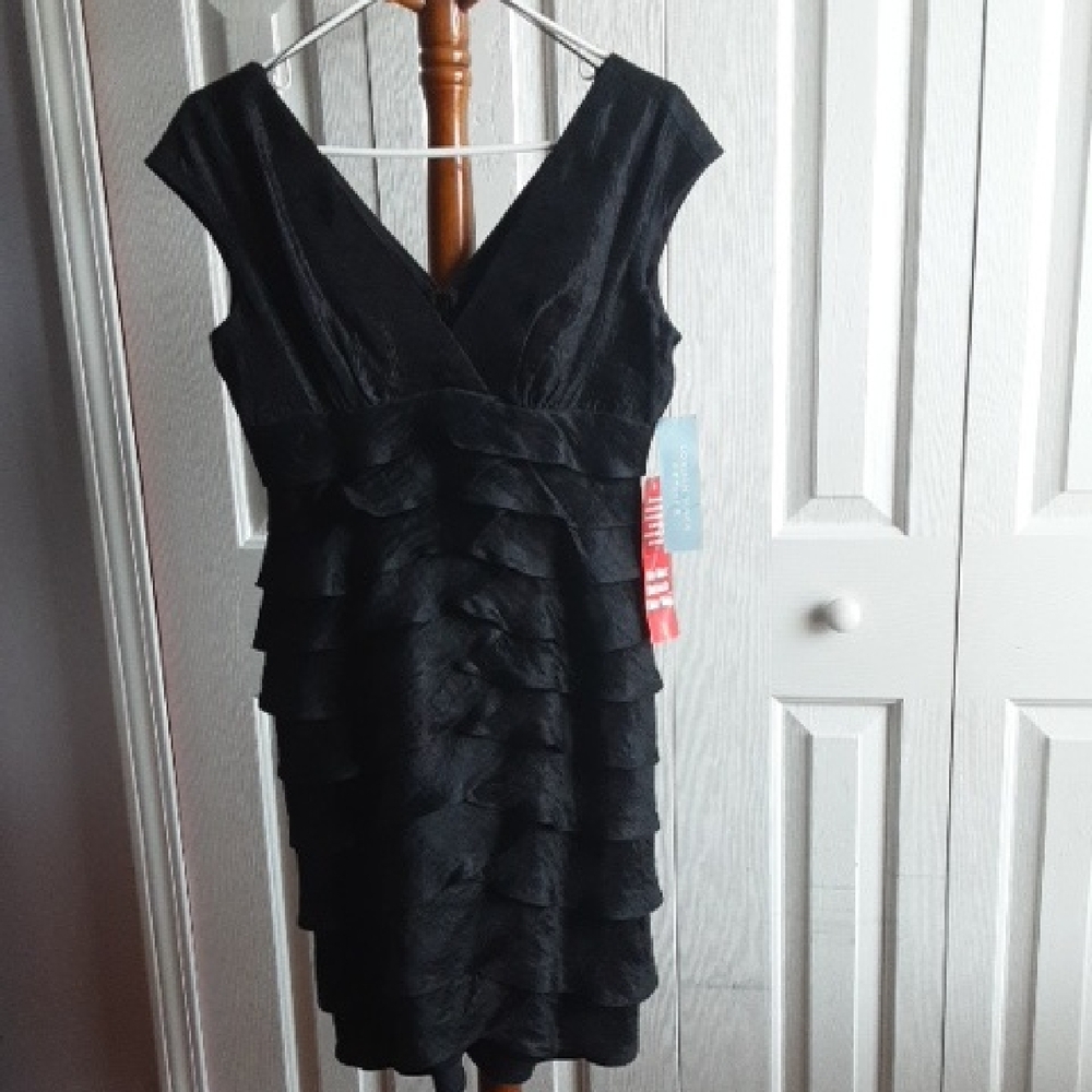 London Times Black Tiered Mini Dress